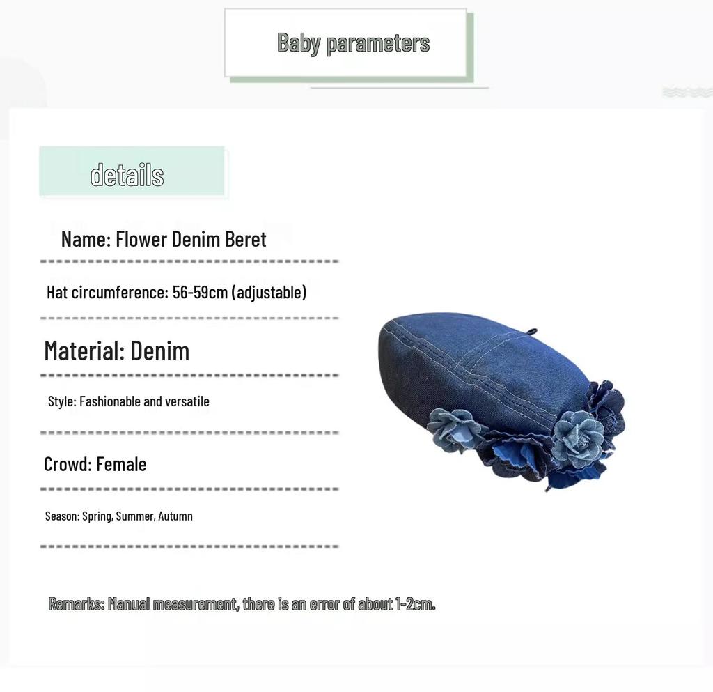 Dámský trendy barevný květinový džínový baret – Módní klobouk zeštíhlující obličej na podzim/zimu