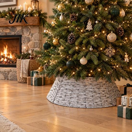 Christmas Tree Collar Handwoven Rattan Collar, Natural Brown Base Skirt, Decorative Indoor Ornament Wicker Stand Cover for Home Office Floor