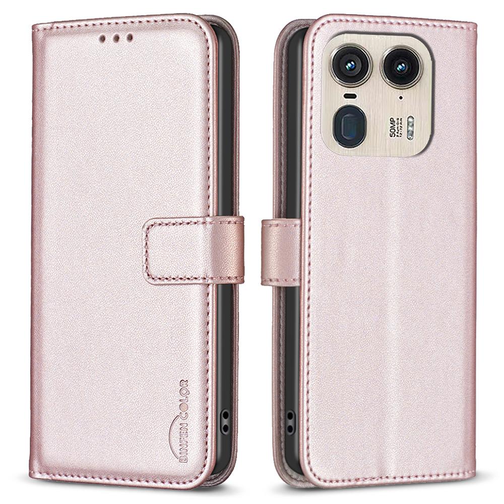

BINFEN COLOR BF17 For Motorola Edge 50 Ultra 5G/Moto X50 Ultra 5G Case Full Protection Leather Phone Cover Rose Gold