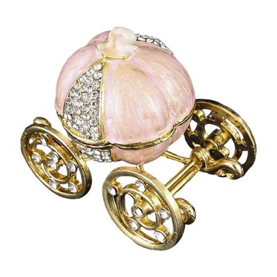 Elegant Diamonds Decorated Metal Pumpkin Carriages Jewelry Box For Necklace Ring Earring Storage And Display