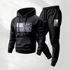 Men's Casual Printed Sweatshirt Set, Men's Hooded Drawstring Sweatshirt And Sweatpants Two-piece Set