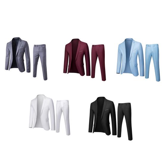 2Pcs/Set Suit Solid Lapel Long Sleeve Men Color Long Pants Set