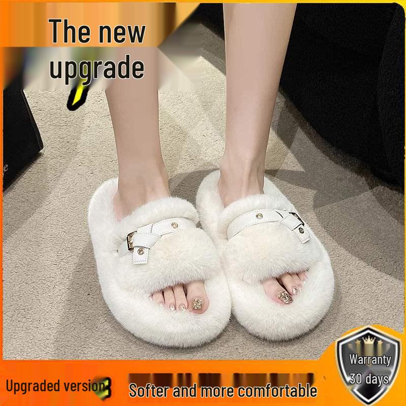 Papuci de damă de pluș în stil european, cu talpă groasă, pentru exterior/interior - Tendință fierbinte 2025, Mărimi mari pentru primăvară/toamnă/iarnă