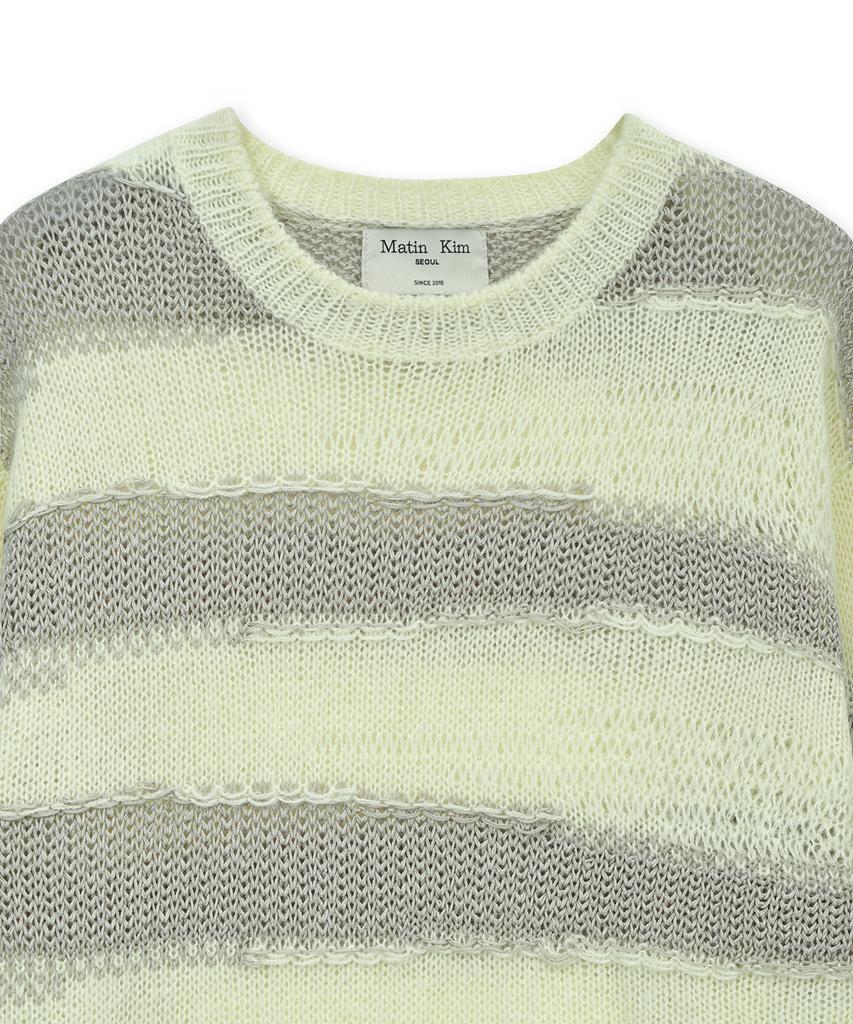 Mattengkim Texture Block Stripe Knit Pullover In Light Yellow