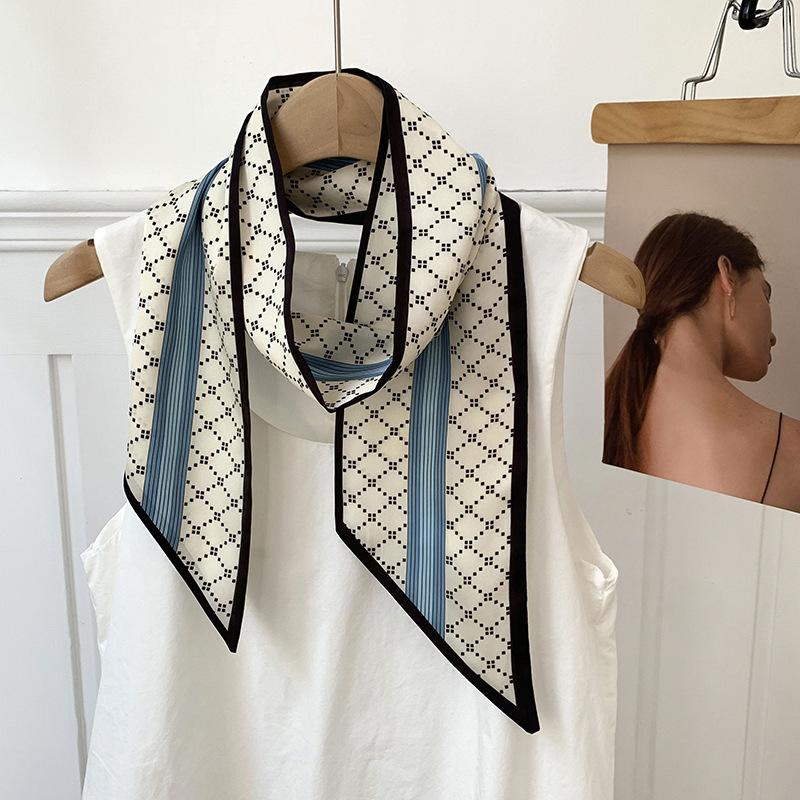 

Simulation silk thin narrow strip spring and autumn versatile silk scarf women s professional decoration small scarf headband tied bag gift scarf