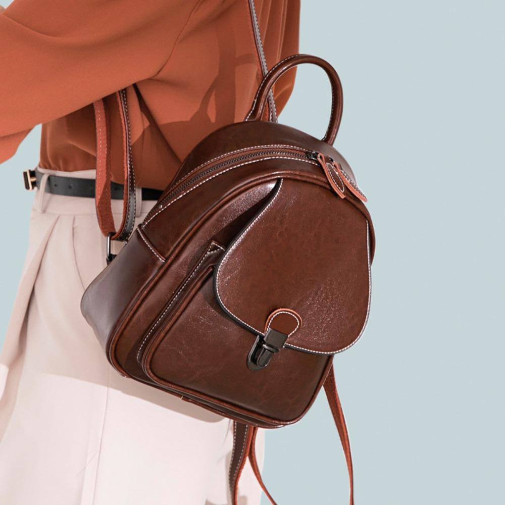 Bag Women's Leather Women's Bag Oil Wax Leather Vintage College Women's Backpack Backpack Trendy Women's Bag