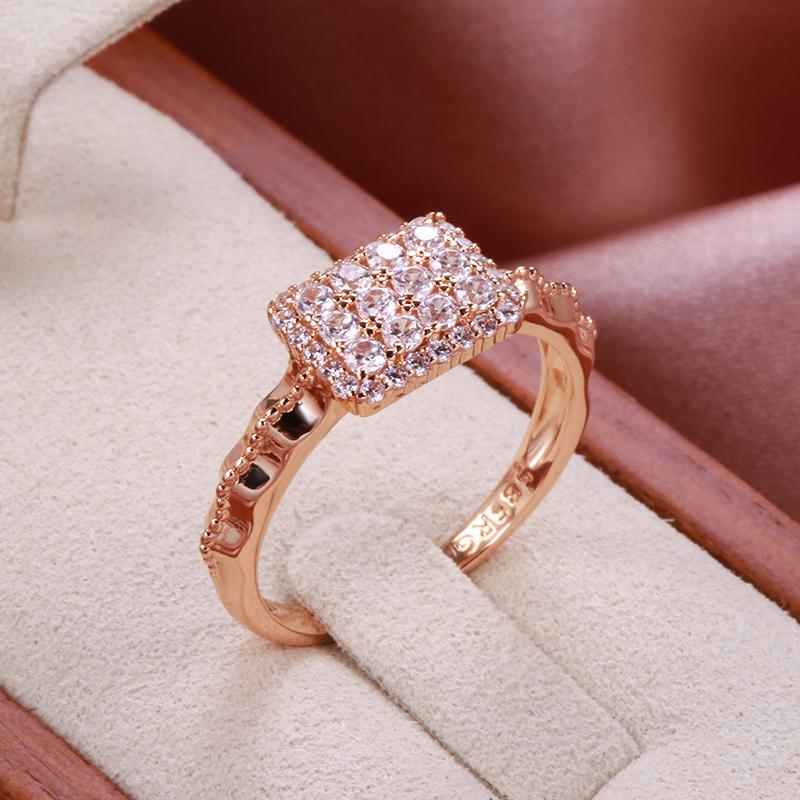 Kinel Full Paved Shiny Zircon Rings For Women 585 Rose Gold Wedding Rings