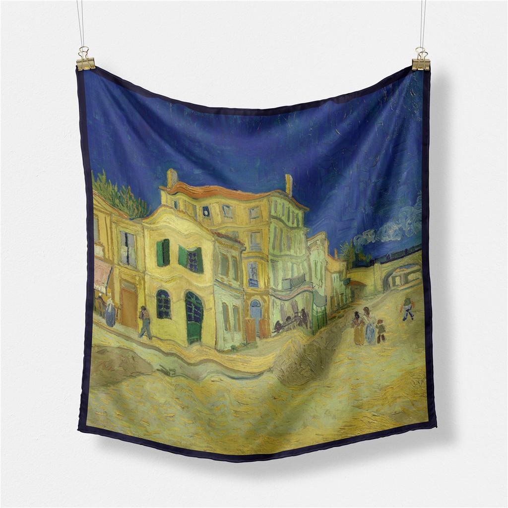 Famous Oil Painting Twill 100% Silk Scarf 53cm Square Scarves Fashion Hijab Women Scarf Wraps Head Scarf Neckerchief Bandana