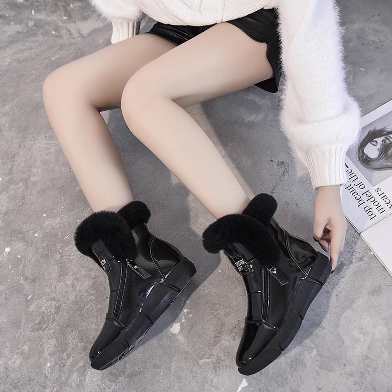 

Женские зимние утепленные мехом сноубутсы для улицы, теплые, водонепроницаемые кожаные ботильоны, удобные на флисовой подкладке, на молнии, с высоким голенищем, женская обувь 44 чёрный