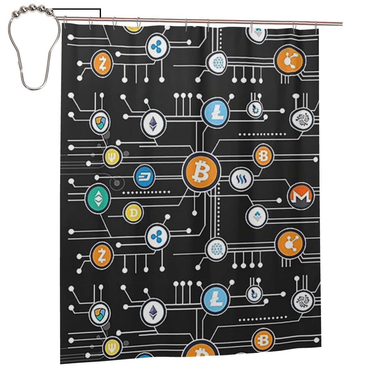 

Cryptocurrency Bitcoincryptocurrency Altcoinblockchainlogo Shower Curtain Bathroom Polyester Waterproof Bath Curtains With Hooks W60H190(CM)-1 Pcs