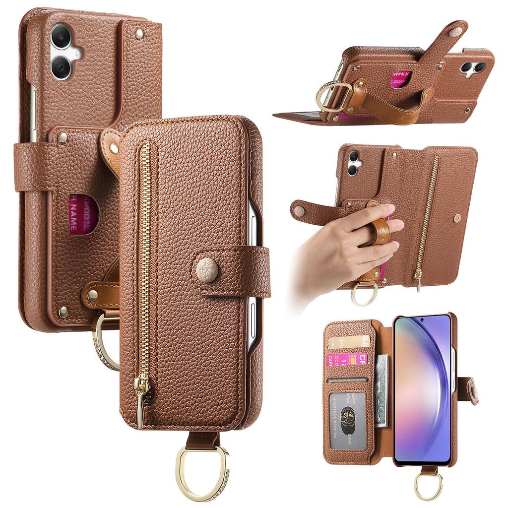 For Samsung Galaxy A05 4G Case RFID Blocking Zipper Wallet PU Leather Mobile Cover