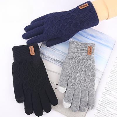 Knitted Gloves Men's Larger Plush Velvet Thick Wool In Autumn and Winter Warm Driving Outdoors Touch Screen Gloves