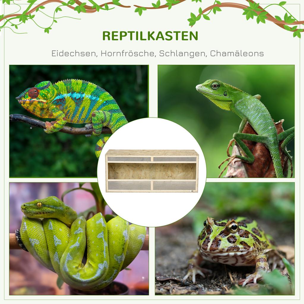 Terrarium for Reptiles/Amphibians, Glass Sliding Doors, Ventilation Grille, 120x50x50cm
