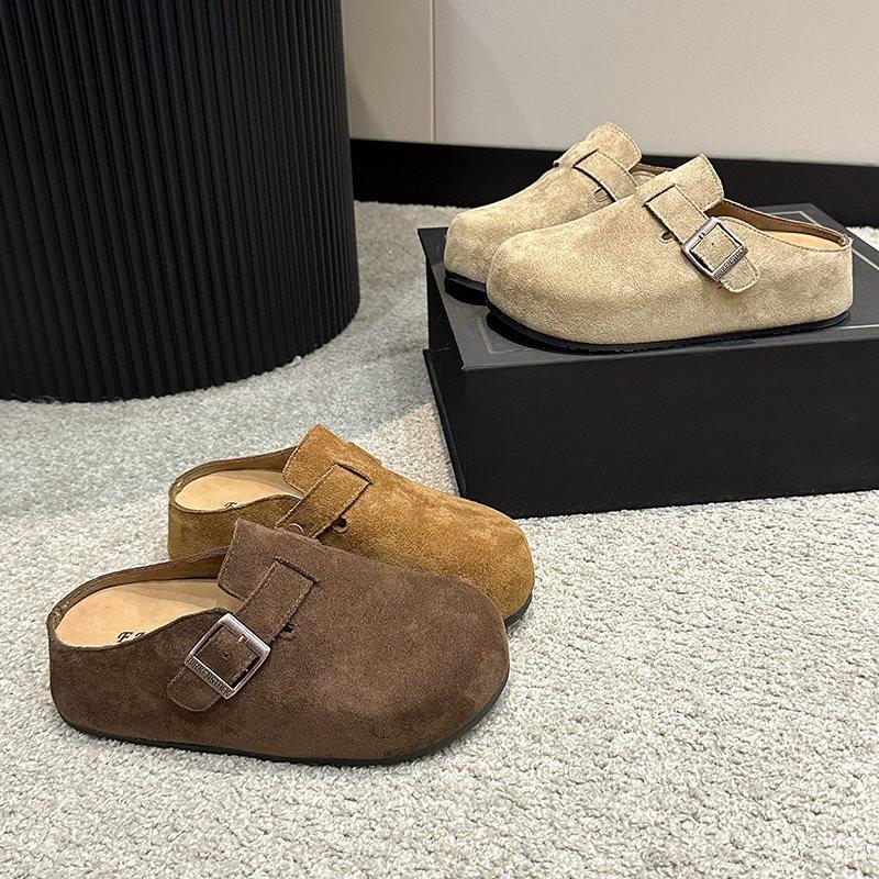 Height-increasing Head Slippers Women Wear One Pedal Autumn and Winter Semi-thick Bottom New 2025 Lazy Slippers Retro Bag Birkenno