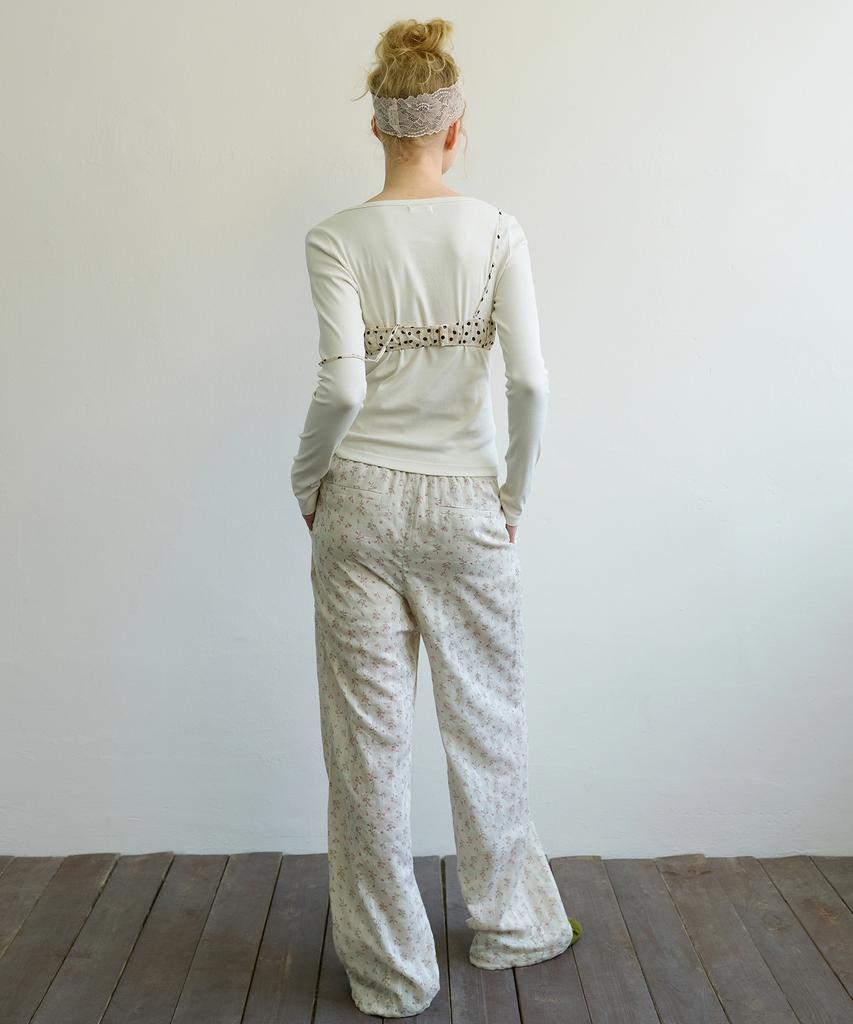 Aobteu Floral Stripe Lounge Pants - Beige