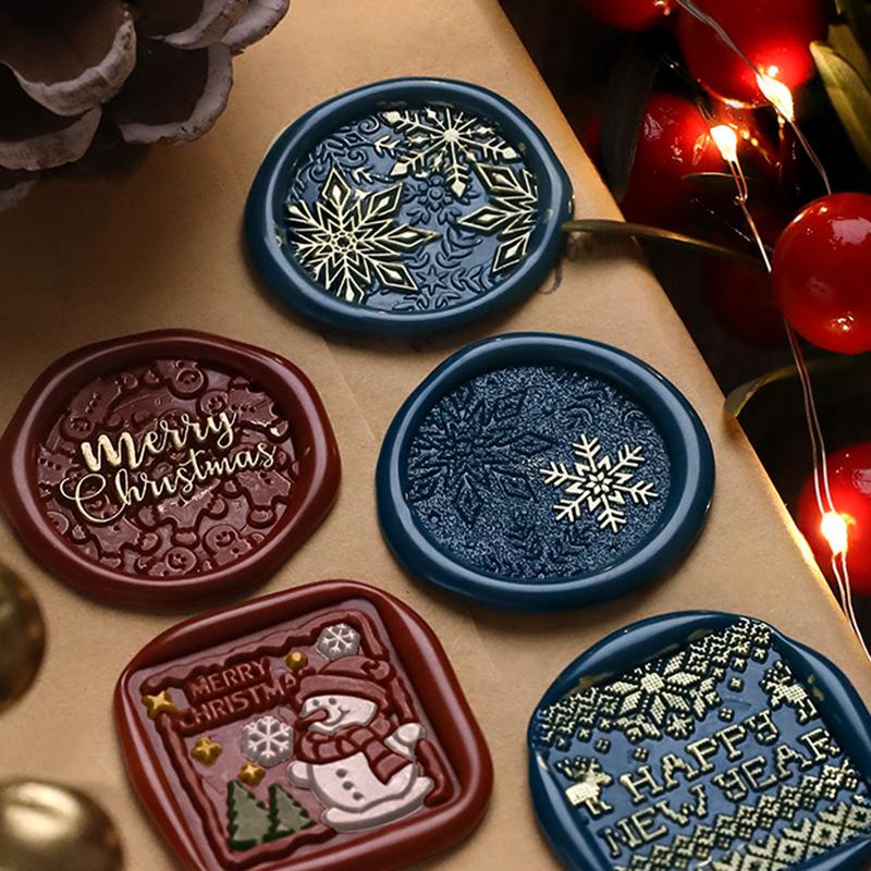 Siegelwachsstempel „Frohe Weihnachten“, Schneeflocke, Rentier, Kupfer, Messing, für DIY-Scrapbooking, Wachssiegelstempel, Umschlagdekoration