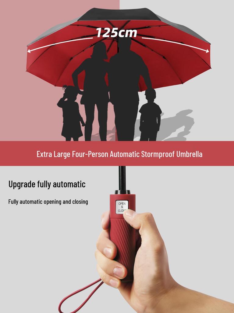 Fully Automatic 10-Rib Extra Large 125CM Black Glue Reinforced Anti-UV Dual-Use Umbrella for Sun and Rain