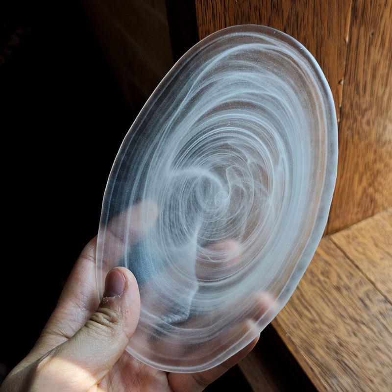 Japanese Style Oval Bubble Glass Plate, Sushi Dessert Fruit Salad Dish, Jewelry & Trinket Storage Tray for Desktop Decoration