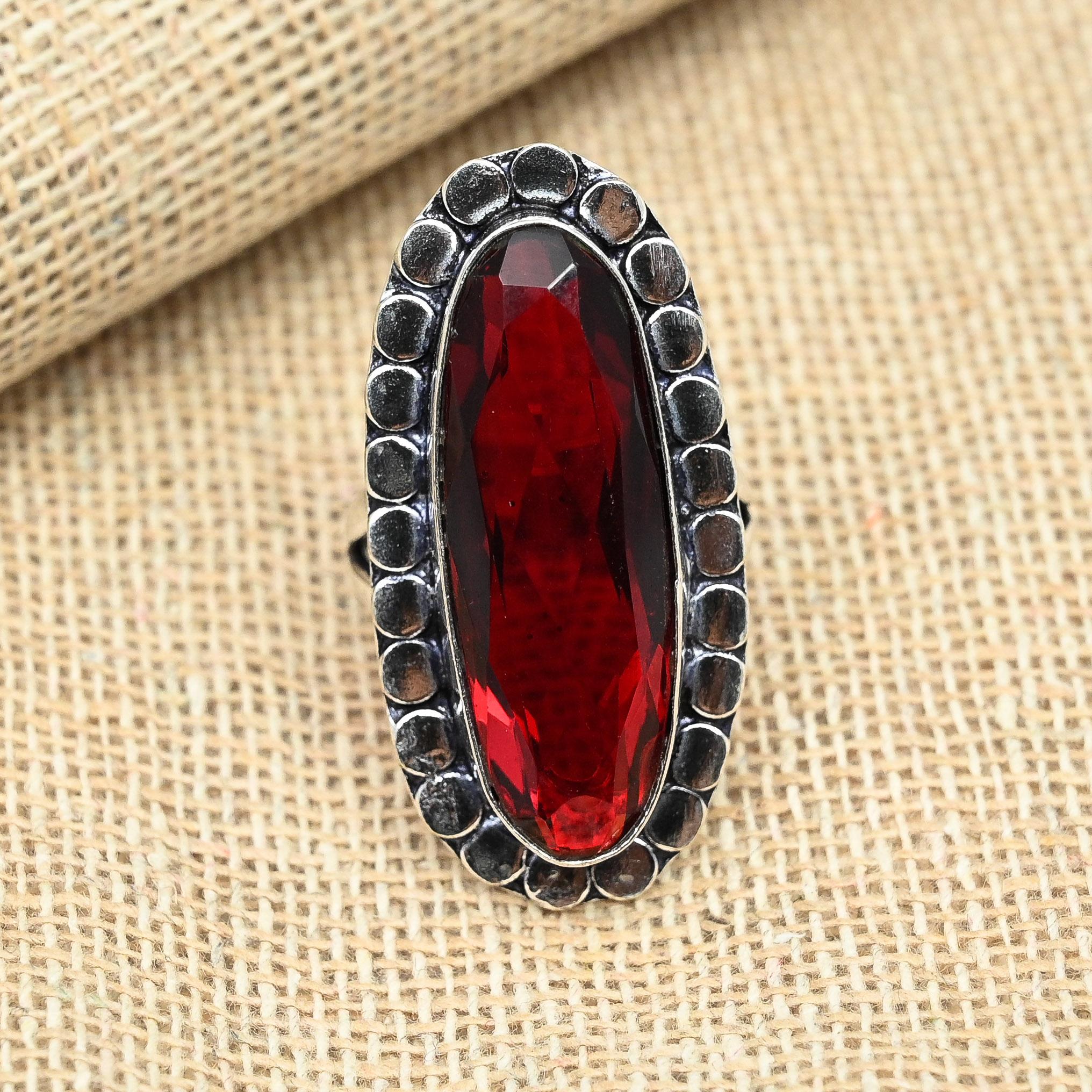 

Ювелирные изделия из стерлингового серебра 925 пробы с красным гранатом, красивое кольцо ручной работы любого размера 9.5 красный