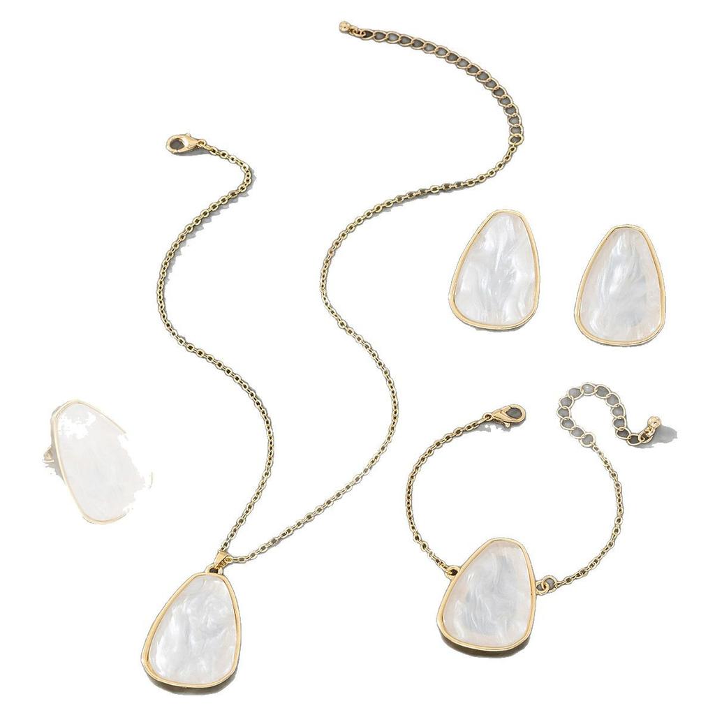 Conjunto de Colar Oval da Moda, Brincos, Pulseira e Anel