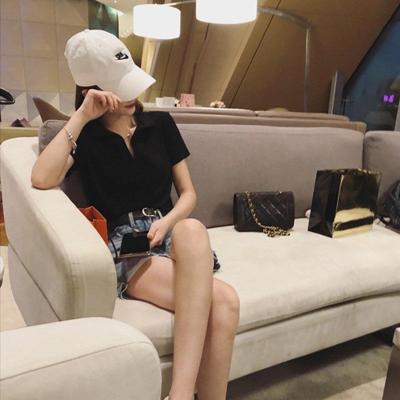 Women Sweet Spicy Slim Fit Contrast Color Short Sleeve Polo T Shirt