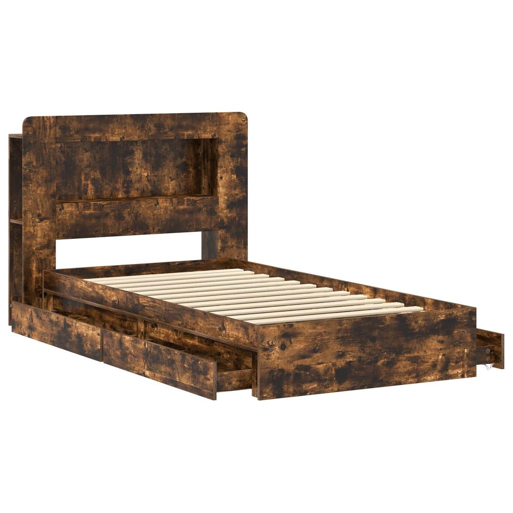 Bed Frame with Storage Space Smoked Oak 75 x 190 cm