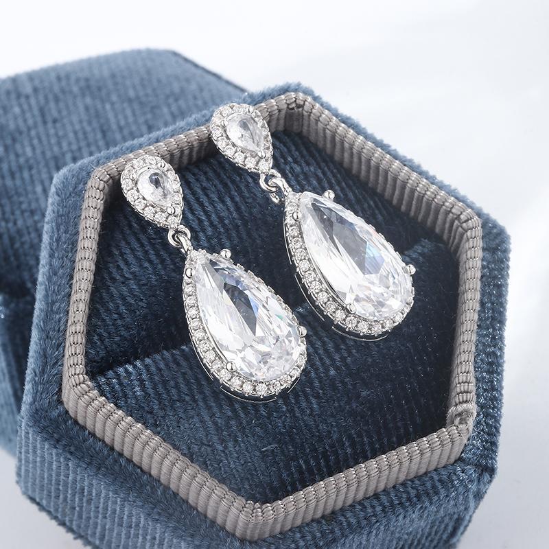Classic Earrings for Women Stylish Shiny Zircon Water Drop Shaped Earrings Exquisite Party Jewelry Wedding Earrings