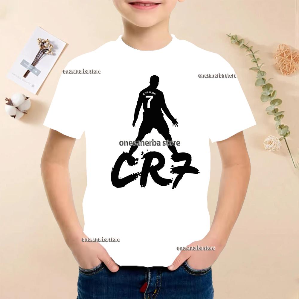 New Summer Polyester Children T-shirts Kids Soccer Clothing CR7 Ronaldo Printed Outdoor Boys Girls T-shirts Sport Fashion Ages 5-14