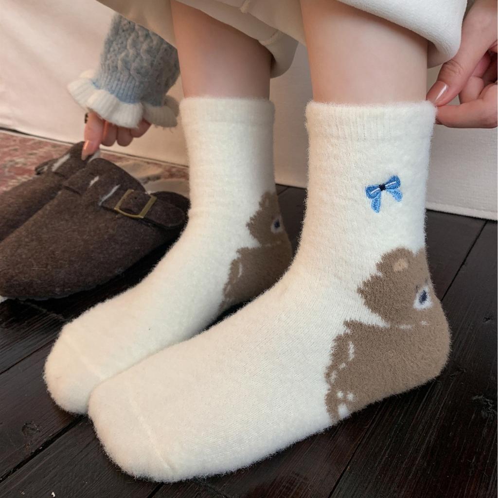 Cute Sleeping Socks Thickened Mid-Leg Socks Home Australian Velvet Children Warm Bear Winter Fleece To Protect Against Cold And Cute