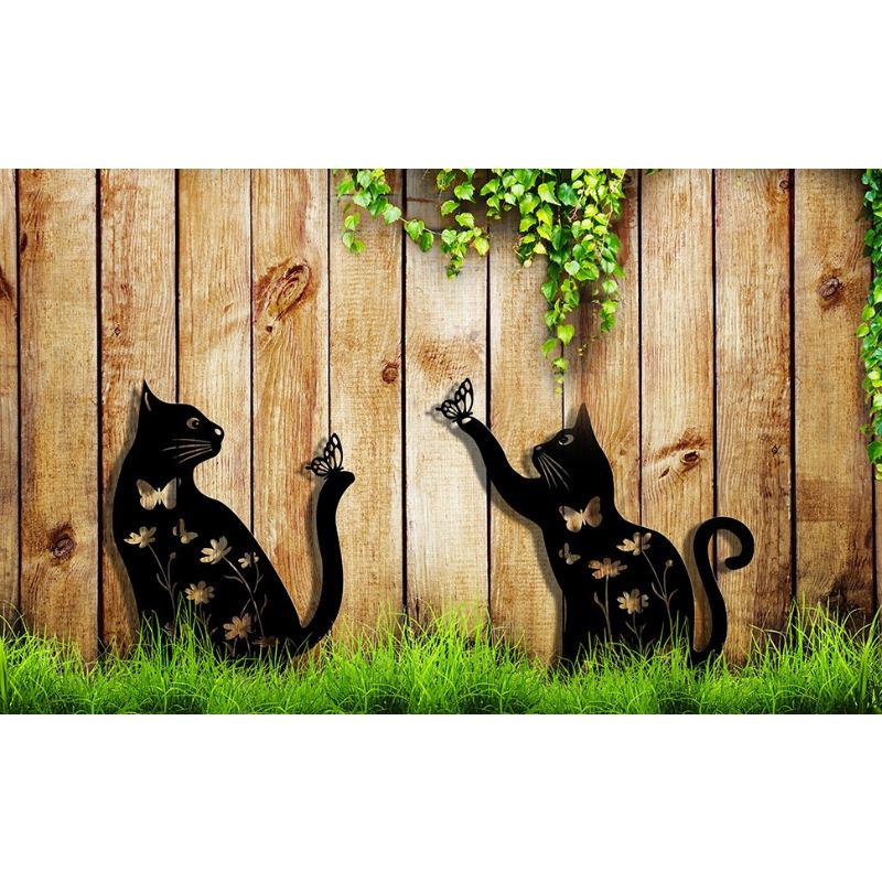 Outdoor metal cat garden wooden stake decoration courtyard lawn decoration art rust proof steel cat decoration suitable for animal enthusiasts