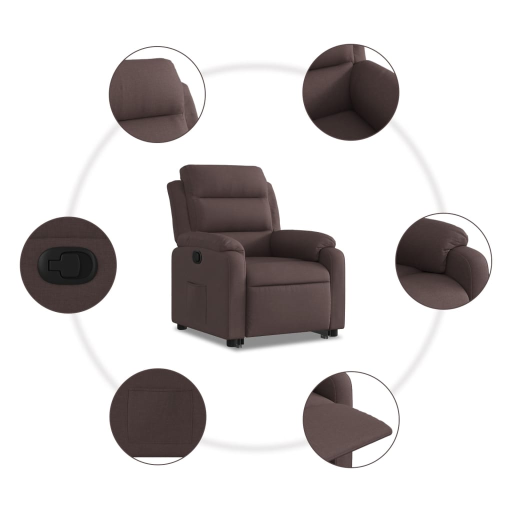 Recliner Chair with Lift Assistance Dark Brown Fabric