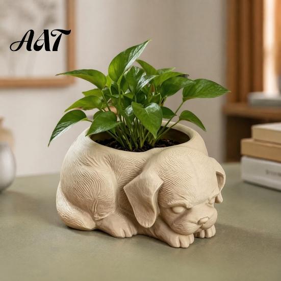 Wide Space Indoor Planter Cute Puppy Planter, 3D Printed Decorative Plant Pot, Unique Pot Dog Shaped for Succulents Home Office Decor Small Holder