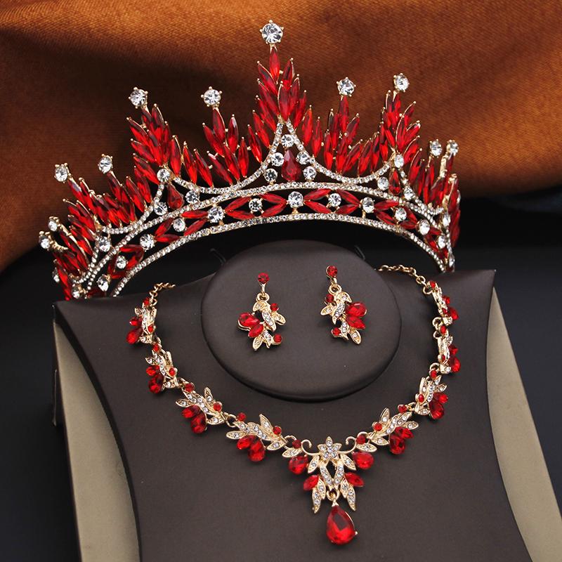 Green Bridal Jewelry Sets for Women Wedding Crown Girls Tiaras and Necklace Earrings Bride Party Costume Jewelry Accessories