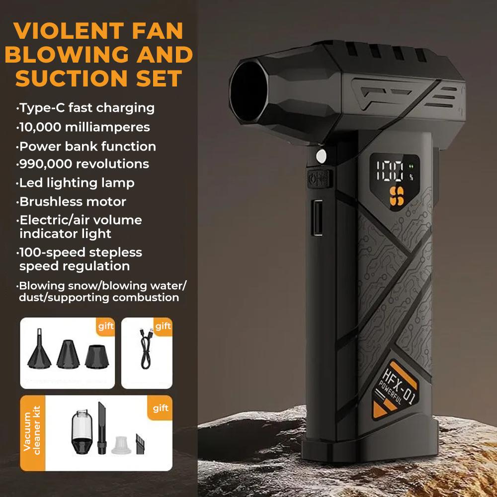 HFX-01 Leistungsstarker Turbo-Luftgebläse 380g Blasdruck Starker Luftstrom Turbo-Lüfter Powerbank-Funktion Kabelloser Druckluftstaubsauger