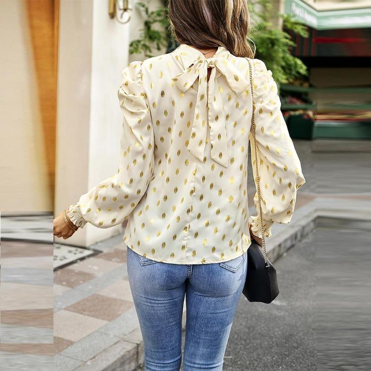 Women Loose Printed Blouses Long Sleeve Round Neck Commuting Autumn Winter