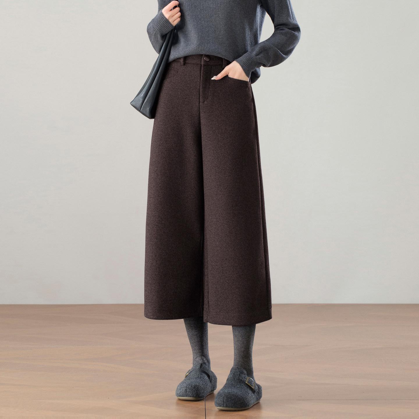 Women s Cropped High-Waisted Wide-Leg Woolen Pants - 2025 Winter Collection 29 кофейный