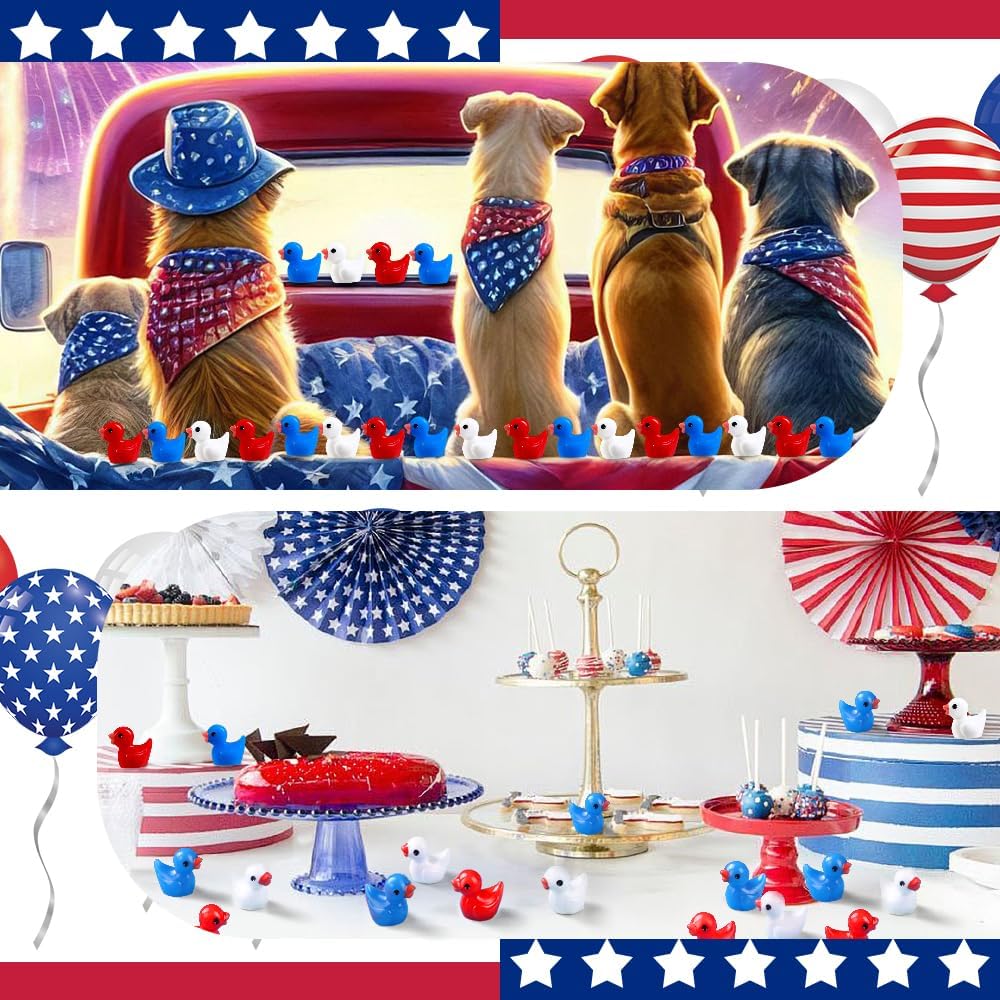 100/50Pcs Mini Resin Ducks 3 Colors Independence Day Patriotic Tiny Small Little Duck For Dollhouse Micro Garden Landscape Decor