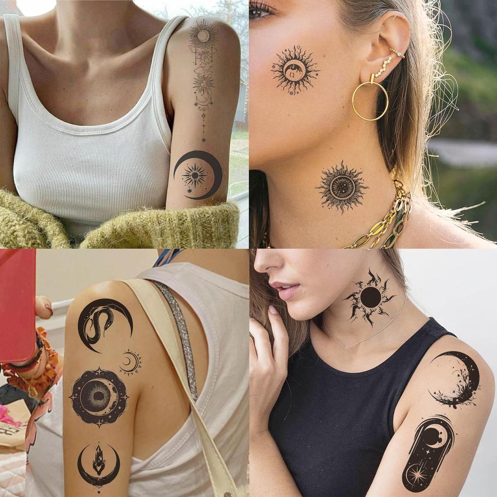 New Black and White Sun and Moon Tattoo Stickers Waterproof Party Gift Funny Face Stickers