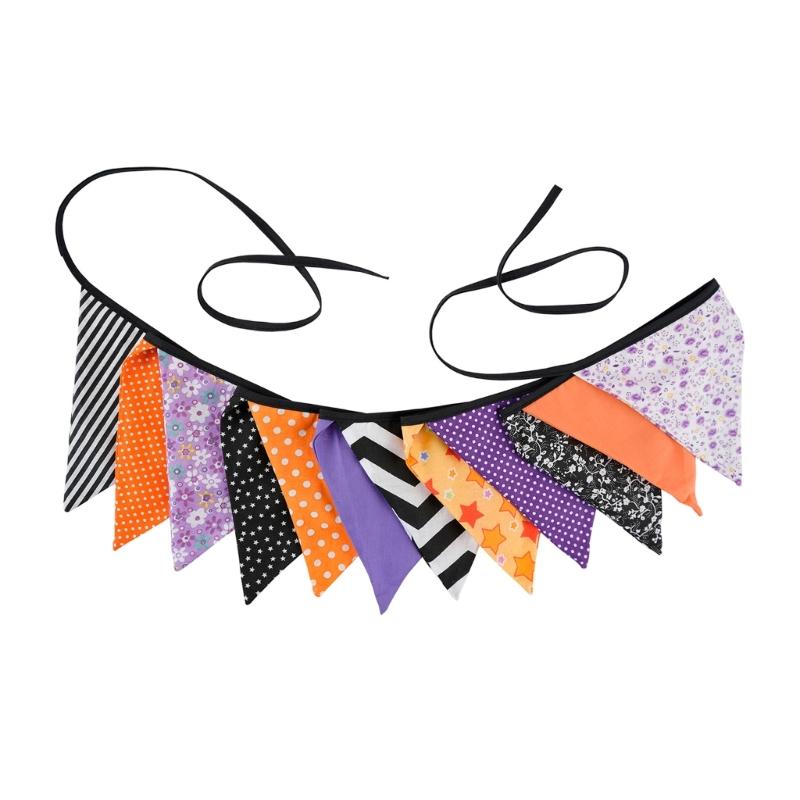 Colorful Halloween Triangular Flags Thanksgiving Cotton Fabric Pennant Bunting Banners for Schools Homes and Offices