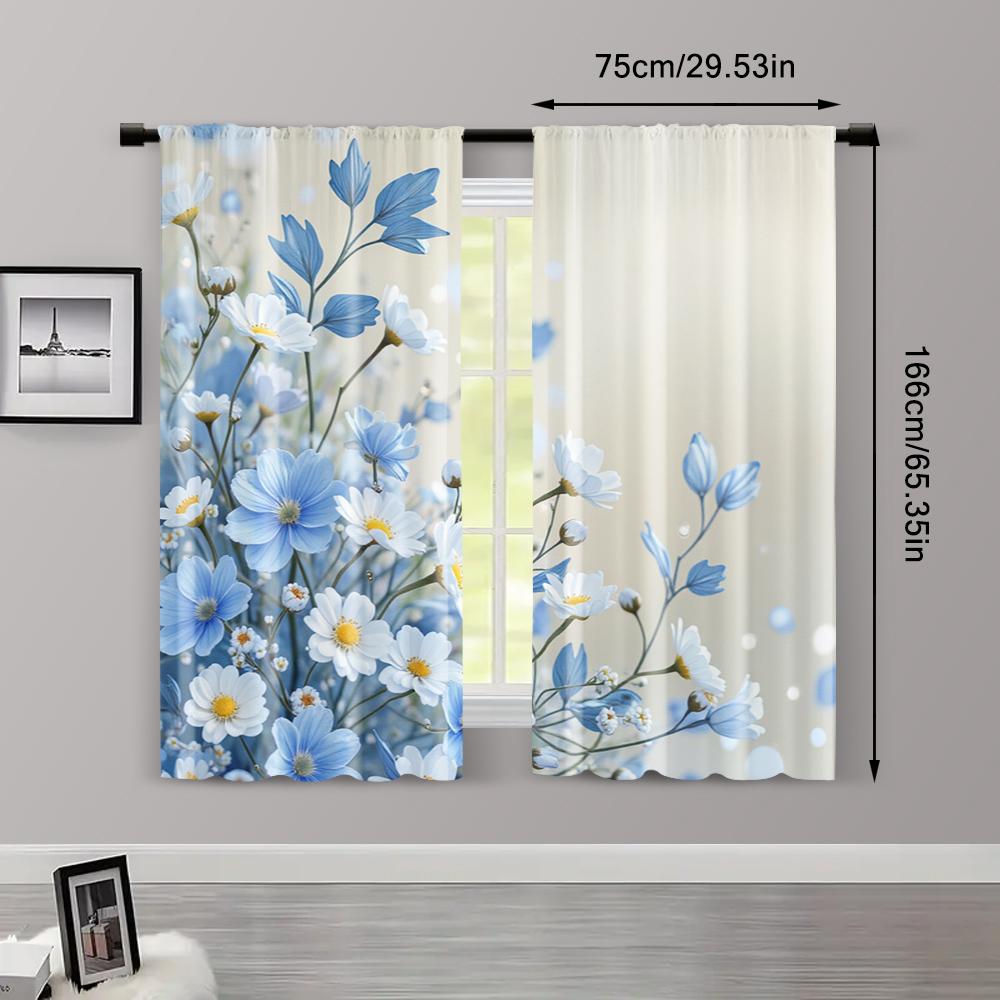2pcs, Window Curtain Rose Blue Chinese Painting Versatile 100% Polyester (without Rod) Art Deco Festive Perfect for Bedroom,