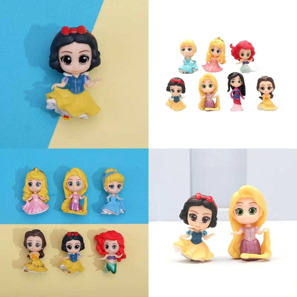 Adorable 7 Piece Q Version Princess Figurine Set Including Snow White Ariel Mulan Cinderella Toys