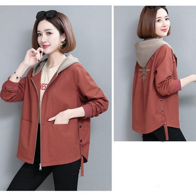 Women's Printed Embroidered Hooded Jacket Short Casual Jacket Office Jacket