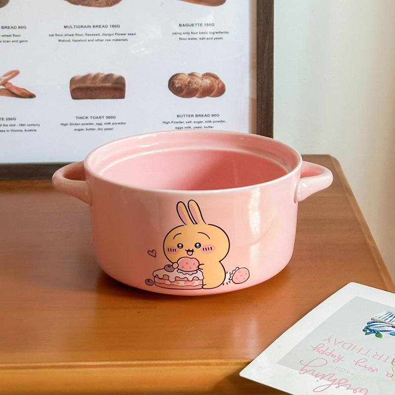 High-value Cute Tableware Ceramic Instant Noodle Bowl with Lid Children's Rice Bowl Student Dormitory Instant Noodle Bowl Binaural Soup Bowl