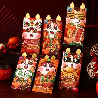 6pcs Horse Year Chinese Red Envelopes Red Color Tradition Spring Festival Hongbao Cartoon New Year Red Hongbao