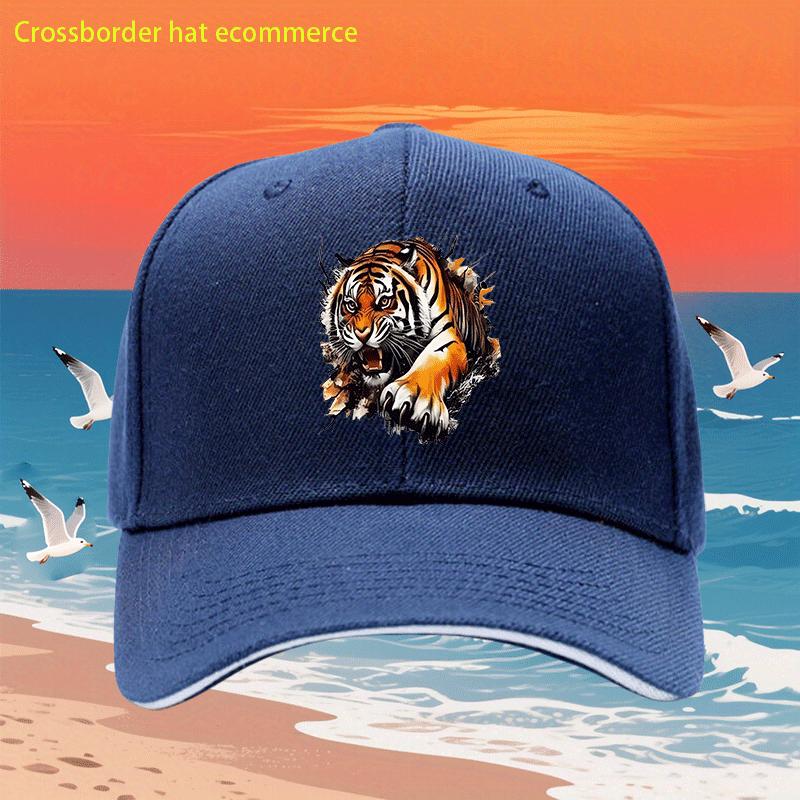 Cool Tiger Print Baseball Cap Polyester Adjustable Casual Outdoor Snapback Hat Unisex Print
