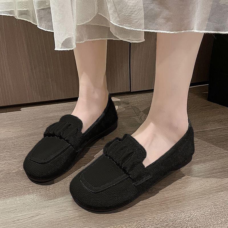

Casual single shoes women s summer new soft leather Doudou shoes fashionable versatile soft sole one pedal lazy shoes 40 чёрный