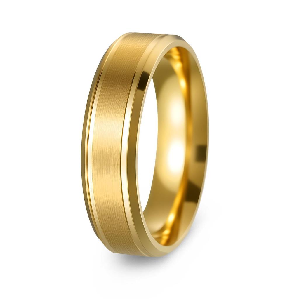 Matte Bevel Stainless Steel Couple Ring - 8/6mm Wide, 18K Gold Plated