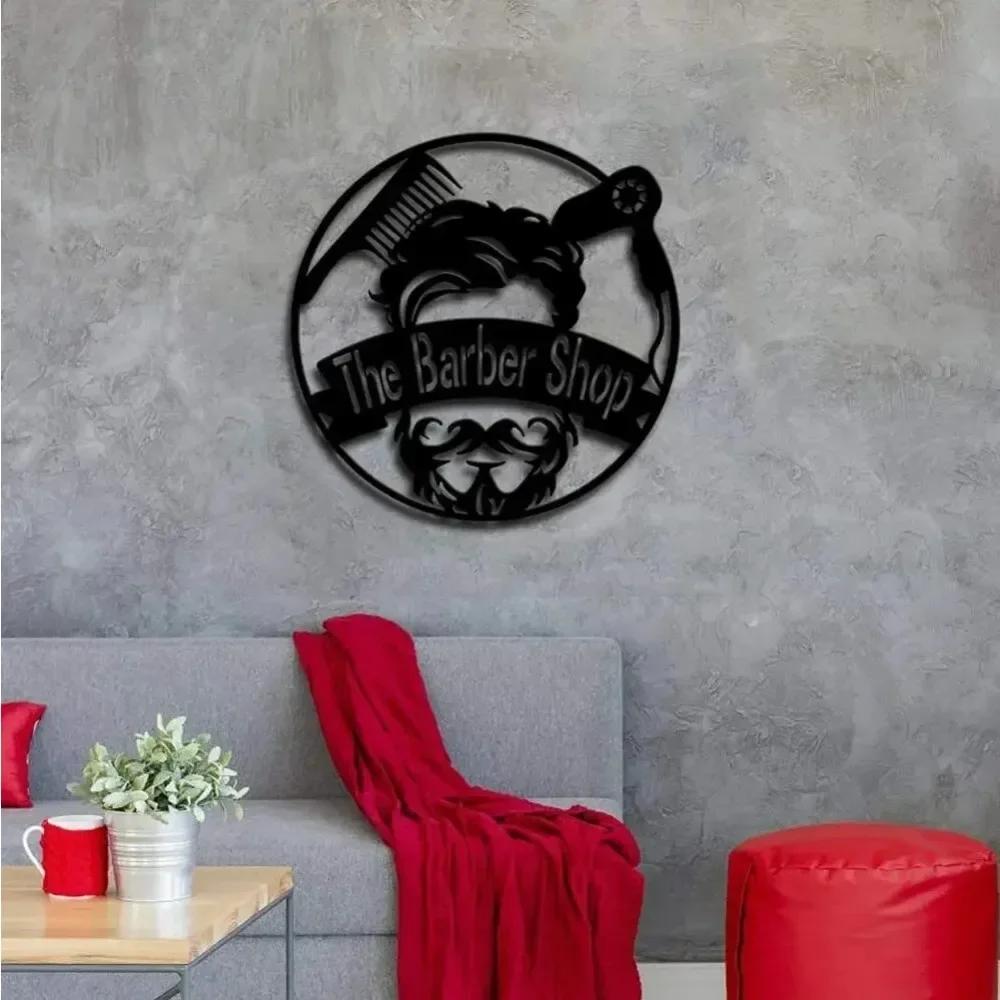 1pc Fashion Beauty Salon Metal Artwork Round Barber Shop Metal Wall Art Home Living Room Interior Decoration Metal Art