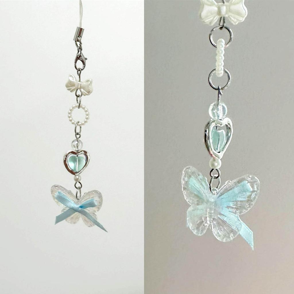 Butterfly Pendant Cellphone Straps Beaded Phone Chain Handmade Detachable Phones Lanyard Keychains for Wallet Bag