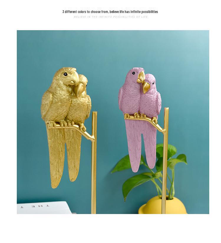 European Creative Parrot Resin TV Cabinet Ornament with Copper for Living Room Decor